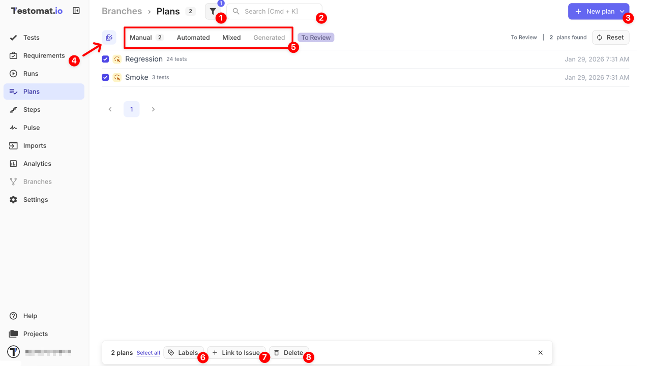Overview Plans page